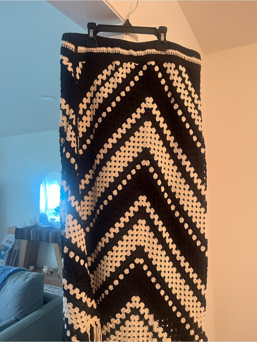 Black and White Crochet Chevron Maxi Skirt
